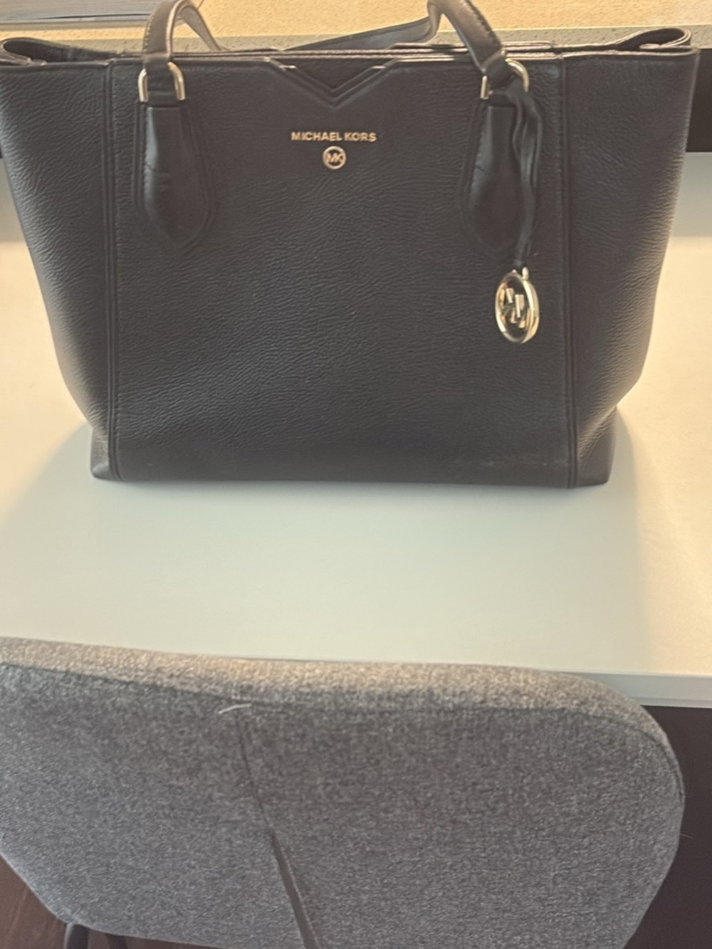 Michael Kors Black Leather Tote with Gold Hardware